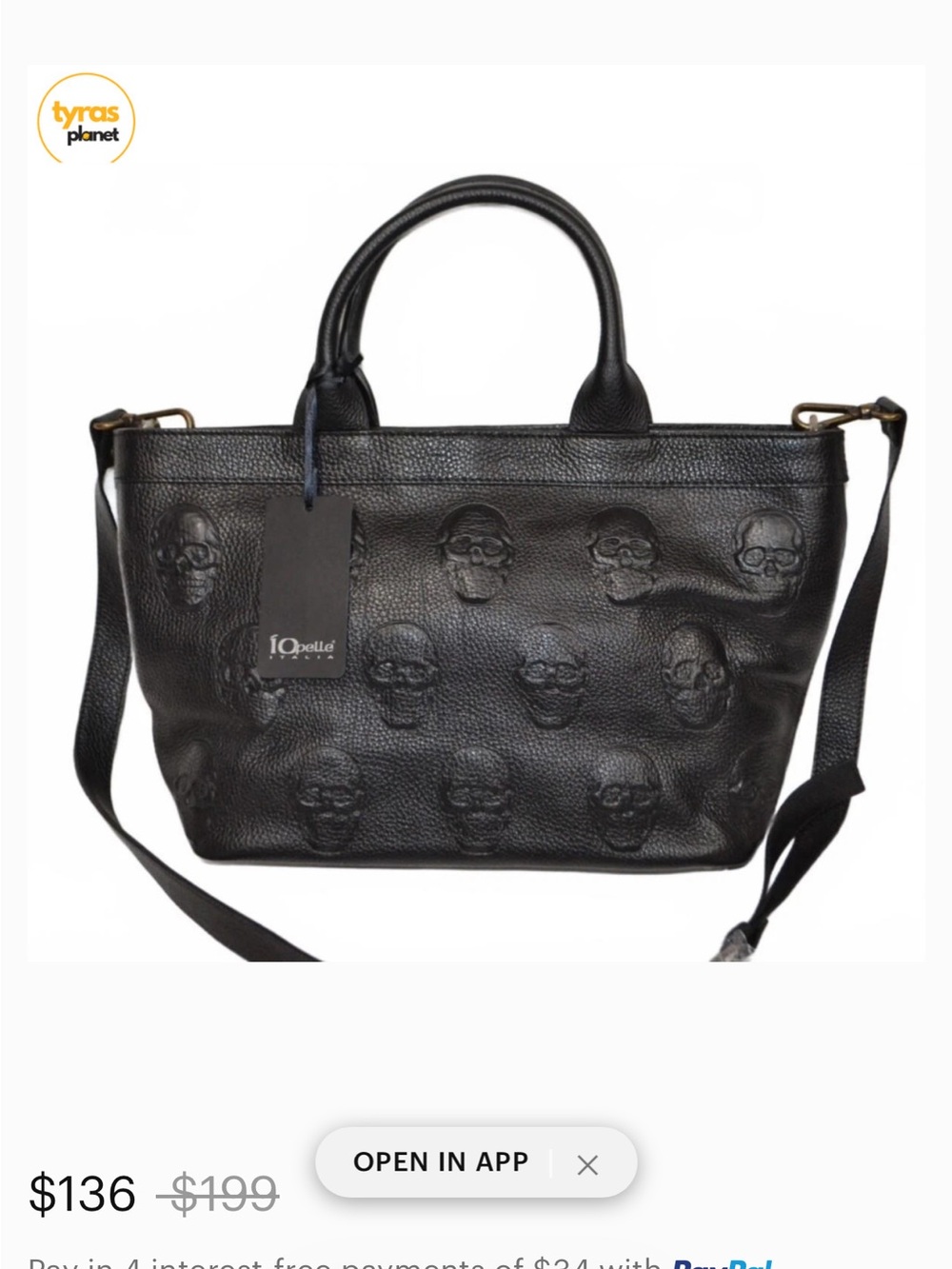 Black Leather Skull Embossed Tote Bag
